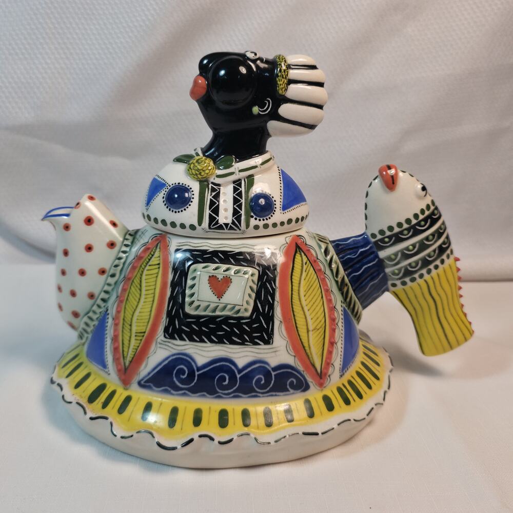 Tiffany Wallace Hand Painted Art Teapot South Africa 2002 Limited Edition 11/40